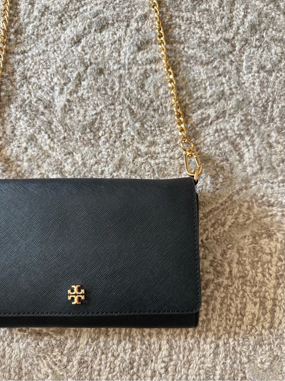Tory Burch Emerson Chain Wallet Crossbody Black Saffiano Leather